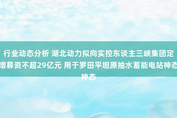 行业动态分析 湖北动力拟向实控东谈主三峡集团定增募资不超29亿元 用于罗田平坦原抽水蓄能电站神态