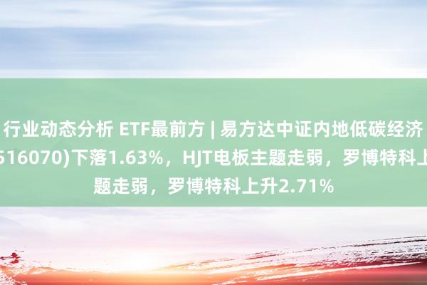 行业动态分析 ETF最前方 | 易方达中证内地低碳经济主题ETF(516070)下落1.63%，HJT电板主题走弱，罗博特科上升2.71%