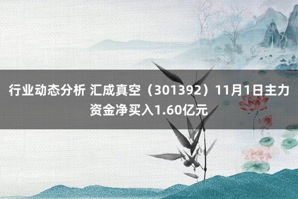 行业动态分析 汇成真空（301392）11月1日主力资金净买入1.60亿元