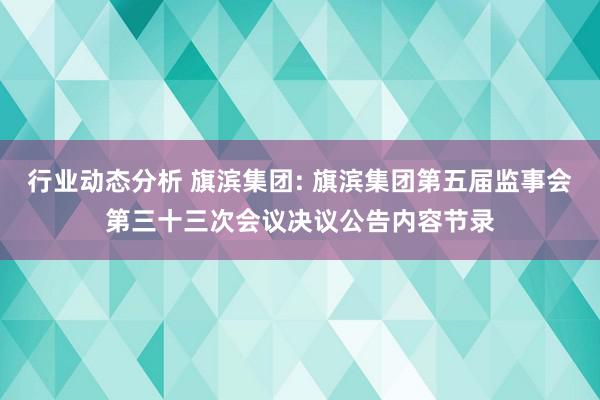 行业动态分析 旗滨集团: 旗滨集团第五届监事会第三十三次会议决议公告内容节录