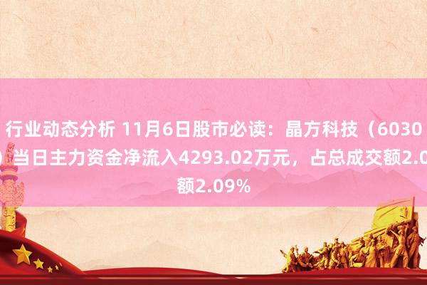 行业动态分析 11月6日股市必读：晶方科技（603005）当日主力资金净流入4293.02万元，占总成交额2.09%